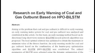 Research on Early Warning of Coal and Gas Outburst Based on HPO BiLSTM [upl. by Seleta]