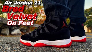 Jordan 11 Bred Velvet  On Feet Early Look [upl. by Salomone]