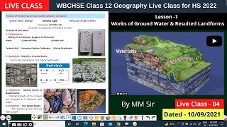 Geography Class 12 Lesson 1 Live Class 04  WBCHSE  Corrosion  Works of Ground Water  MM Sir [upl. by Webber949]