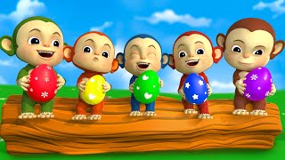 Five Little Monkeys  Suprise Eggs Animal Song  RoyalCoco Nursery Rhymes amp Kids Songs [upl. by Jolyn]