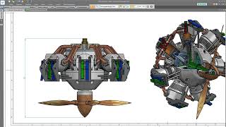 Zeichnung und Animation 7  Zylinder Sternmotor [upl. by Mclaurin626]