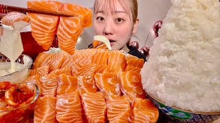 ASMR Salmon Sashimi【Mukbang Eating Sounds】【English subtitles】 [upl. by Aketahs]