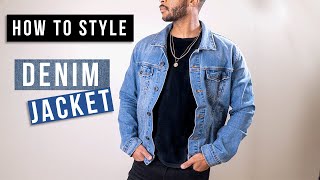 5 OUTFITS AND ADVICE  How to style a Denim Jacket for Guys [upl. by Oznerol]