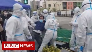 Clashes in Shanghai China over Covid lockdown evictions – BBC News [upl. by Eelyek]