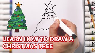 Christmas drawing  Learn how to draw a Christmas tree  stepbystep tutorial [upl. by Soren]