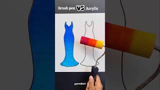 Brush pen VS Acrylic   Art Dress 👗✨ shorts art satisfying fashion [upl. by Akemal]