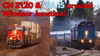 Railfanning w ​⁠trainspotter906 CN Z120 and Via Rail 15 around Windsor Junction NS [upl. by Enogitna107]