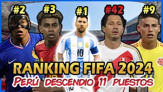 RANKING FIFA 2024 💥 PERÚ ES EL PEOR DE SUDAMERICA CAYENDO 11 PUESTOS 🔥 MEJORES ASCENSOS Y DESCENSOS [upl. by Leaj]