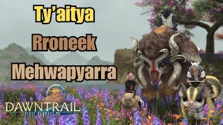 FFXIV Mounts Tyaitya Rroneek and Mehwapyarra  Dawntrail Mounts [upl. by Bonine609]