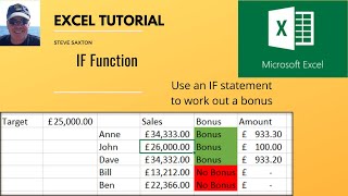 How to use an IF function to work out a bonus IF Statement [upl. by Nnayr944]