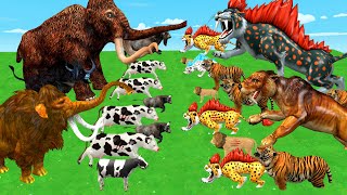 10 Lion Vs 10 Mammoth Elephant Fight Giant Tiger Chase Cow Cartoon Saved by 10 Woolly Mammoth [upl. by Auqinu46]