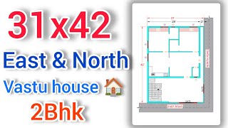 31 x 42 East and North face house plan  small house plan  vastu house plan  in telugu [upl. by Naired]