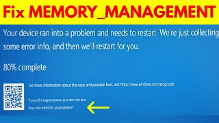 Fix windows 1011 blue screen stop code memory management error  MEMORYMANAGEMENT [upl. by Havener509]