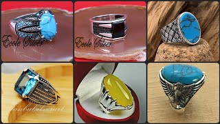 🔥👌50GENTS Silver Stone Rings designSterling men silver rings collectionHandmade pure rings [upl. by Alemac]