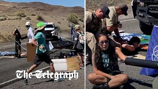 Police ram straight through climate activist blockade in Nevada [upl. by Siradal986]