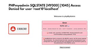 SQLSTATE HY000 1045 Access denied for user rootlocalhost using password YES phpmyadmin [upl. by Wiley]