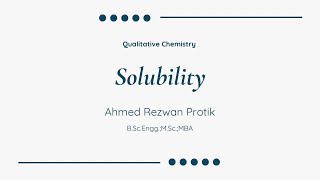 HSC I Chemistry 1st Paper I Qualitative Chemistry I Solubility [upl. by Enyr]