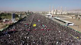 Massive protests in Yemen after US British strikes [upl. by Amandi574]