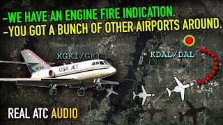 ENGINE FIRE after Departure USA Jet Falcon 20 REAL ATC [upl. by Diahann]