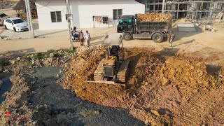 Incredible Showing Dozer Komatsu Partners Dump Trucks Process Soiled Filling In Mud [upl. by Elyrad844]