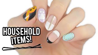 5 EASY Nail Art Designs Using HOUSEHOLD ITEMS [upl. by Ortensia]