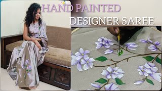 Fabric Painting on Saree II Designer Saree II DIY Hand Painted Saree II Fabric Painting for Beginner [upl. by Angeline]