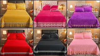 High Density QuiltingRuffled 100 cotton double Bedspread set queen size Coverlet and pillowcase [upl. by Chappelka285]