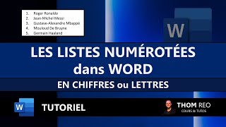 Créer une LISTE NUMÉROTÉE personnalisée avec WORD  Cours Office 365 facile [upl. by Settle]