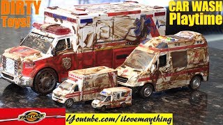 4 Dirty Ambulance Toy Cars Kids Car Wash Pretend Playtime TOY CARS for Kids Video [upl. by Ally]