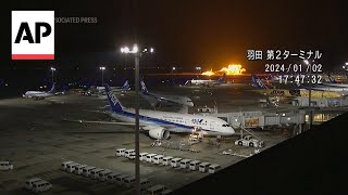 Video shows moment Japan plane crashes in Tokyo airport [upl. by Trinia]