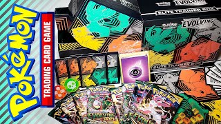 Opening EVOLVING SKIES Elite Trainer Box Sword amp Shield Pokemon TCG 8 packs of cards and more [upl. by Lanna]