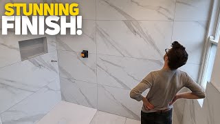 EPIC Bathroom  Installing Large Format Tile In Shower [upl. by Ateiram816]