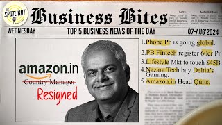 Amazon India Head QuitsBusiness BitesTop 5 Business News of today 7Aug24 [upl. by Malony]