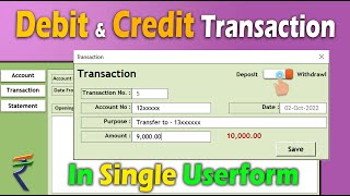 Running Balance How to Create Debit amp Credit Transaction form in a Single Excel Userform [upl. by Ylaek]