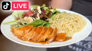 POLLO AGRIDULCE AL HORNO SPAGHETTI AL BURRO Y ENSALADA En vivo de TikTok [upl. by Theresina]