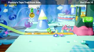 Yoshis Crafted World Poochys Tape Trail  All Smiley Flowers Red Coins [upl. by Cela]