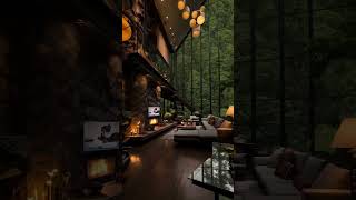 Modern Forest Escape with Stunning Glass Wall amp Cozy Fireplace 🌲🔥naturelovers ytstudio cabincrew [upl. by Sesilu627]