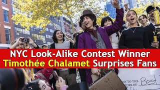 NYC Look Alike Contest Winner Timothée Chalamet Surprises Fans  DRM Entertainment [upl. by Anitan]