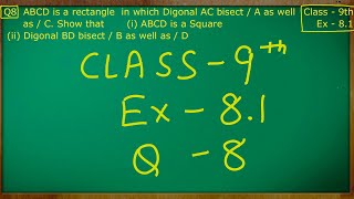 Class  9th Maths  Quadrilaterals  Ex 81 Q no 8 solved ncert cbse [upl. by Ynneg]