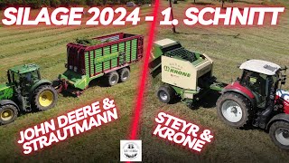 Silage 2024  Erster Schnitt  JohnDeere 6190R und Steyr 4110 Profi CTV [upl. by Rezzani916]