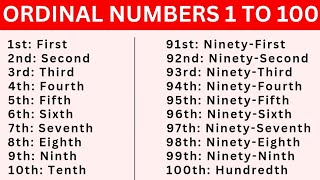 Ordinal Numbers 1 to 100  1 to 100 ordinal number  one to hundredth ordinal numbers with spelling [upl. by Ebby]