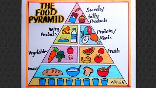 Food Pyramid Drawing  Food Pyramid Nutrition DrawingFood Pyramid Explanation Chart Drawing [upl. by Ettelegna]