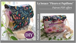 La besace fleurs et papillons avec son patron PDF gratuit nathalie couture easy [upl. by Kelam]