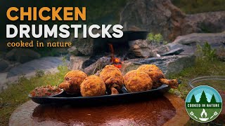 Chicken Drumsticks Cooked in the Middle of River  Riverside Cooking  Rain Camping [upl. by Idalla607]