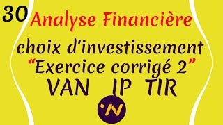 30Analyse financière choix dinvestissement exercice corrigé valeur actuelle nette VAN taux interne [upl. by Meehan]