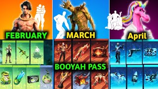 FEBRUARY MARCH amp APRIL BOOYAH PASS FULL VIDEO 😍  FREE FIRE INDIA [upl. by Ahsieker]