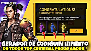 GERADOR DE CODIGUIN INFINITO DOS CONUNTO TOP CRIMINAL  COMO RESGATAR  REALMENTE FUNCIONA [upl. by Intisar]