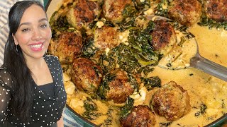 Chicken Meatballs in a Creamy Spinach amp Feta Sauce [upl. by Yelahs]