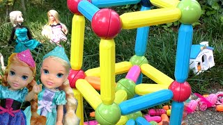 Magnetic blocks  Elsa amp Anna toddlers  playing in the park  Barbie dolls [upl. by Aidyn]