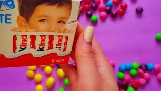 Dragees chocolate and lollipops ASMR unboxing with MampMs and Kinder Chupa Chups [upl. by Nuarb]